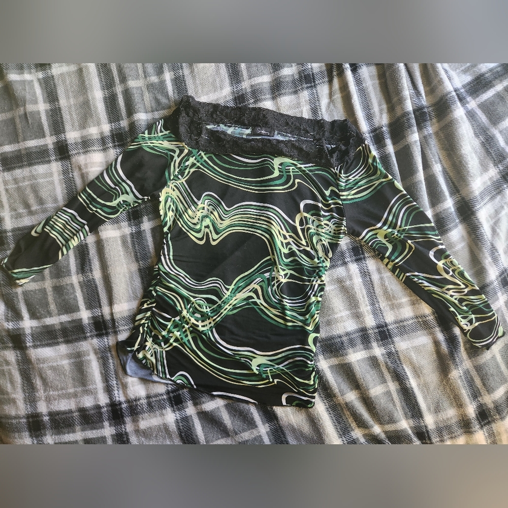 Speechless green and black wide neck top. Small women's.